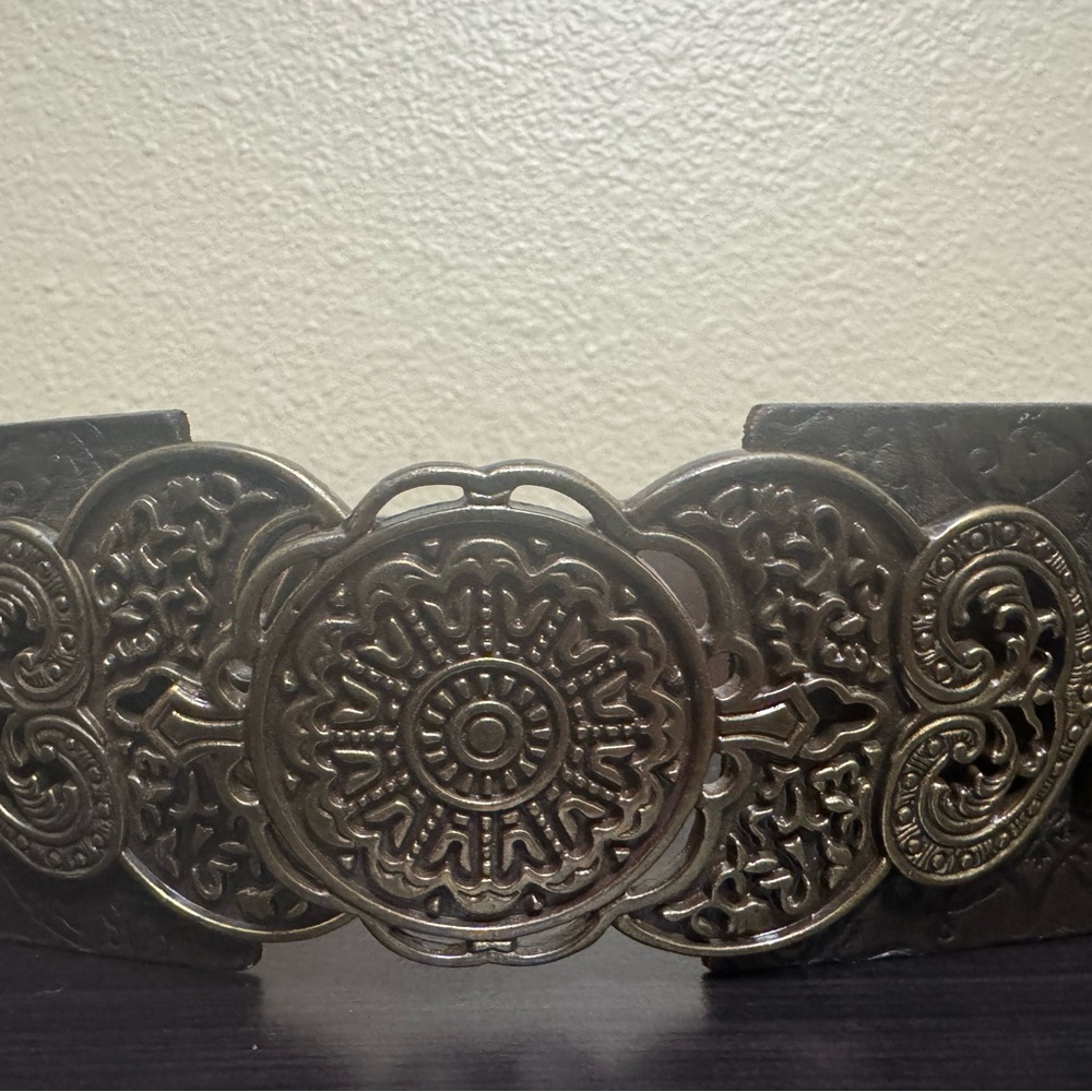Chico's Brown Leather Belt with Metal Accents